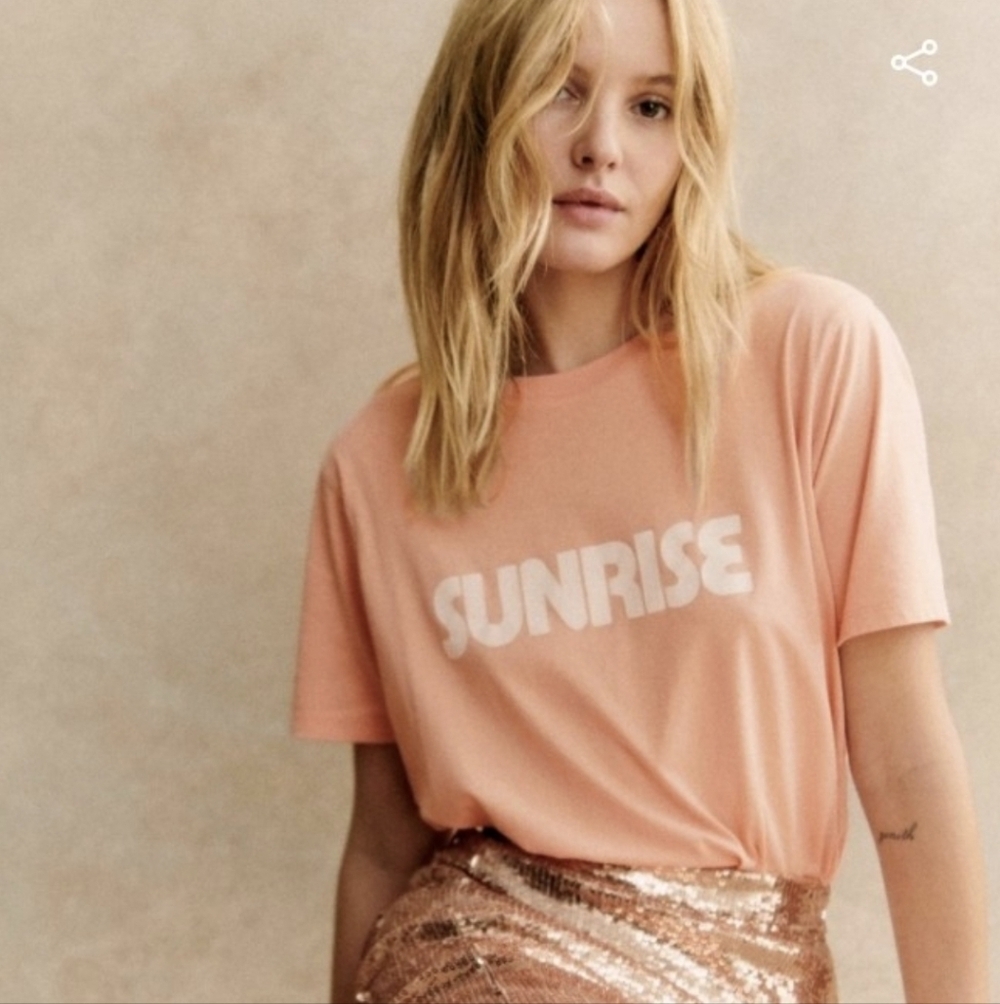 Sezane Sunrise Graphic Print T Shirt Peach XS Nwot